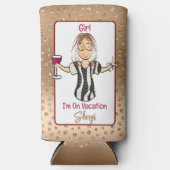 のために彼女のおもしろいことわざグリッターマンガバケーション スリム缶クーラー (正面)