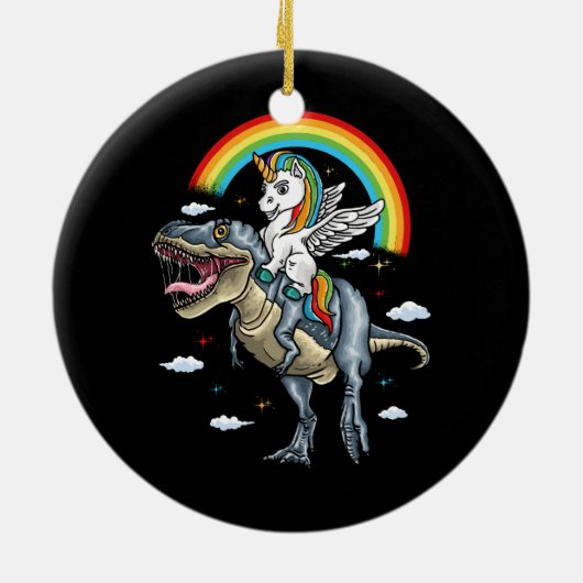 のためのユニコーン乗馬トレックス恐竜モミコーンレインボー セラミックオーナメント (裏面)