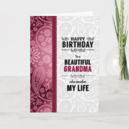 のための祖母の誕生日ピンクのハートとペイズリー カード
