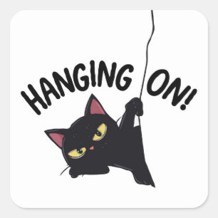 のつるオン：黒猫のロープを持つ スクエアシール