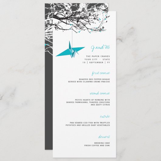 のつるターコイズ紙クレーンブランチアジアン結婚ズ メニュー (正面/裏面)