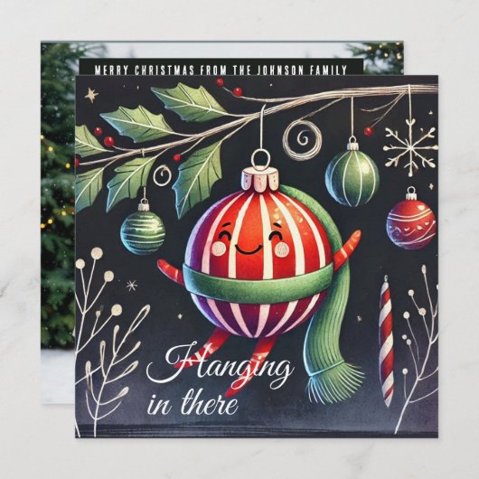 のつるツリーのストライプのオーナメント シーズンカード (正面/裏面)