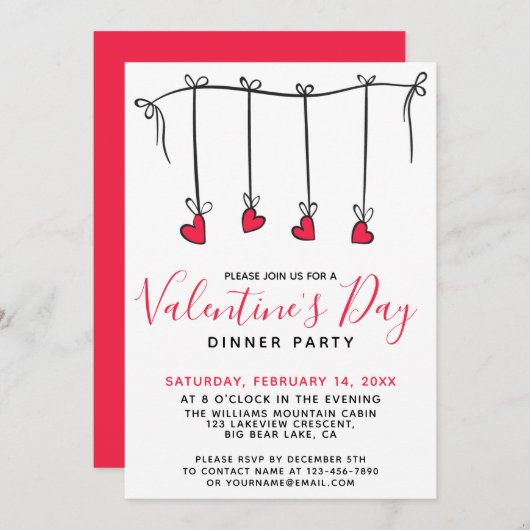 のつるハートバレンタインのディナーパーティー 招待状 (正面/裏面)