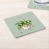 のつるバスケット緑の水色 スクエアペーパーコースター (アングル)