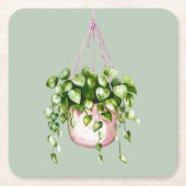 のつるバスケット緑の水色 スクエアペーパーコースター (正面)