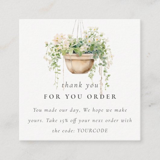 のつるフローラハウスプラントご注文に感謝 スクエア名刺 (正面)