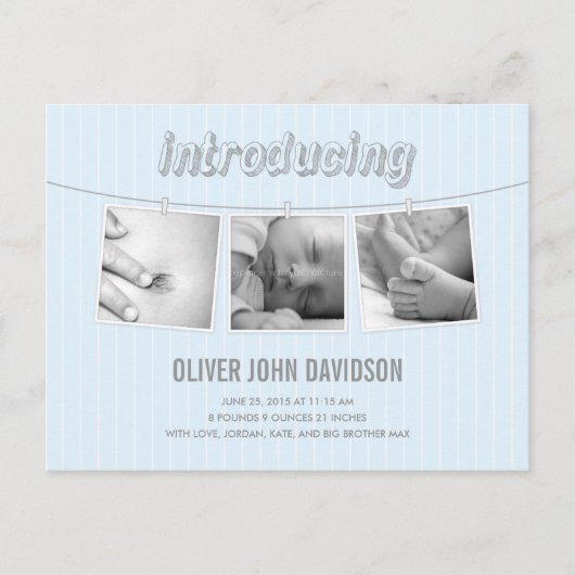 のつる写真誕生発表 – 男の赤ちゃん 案内ポストカード (正面)