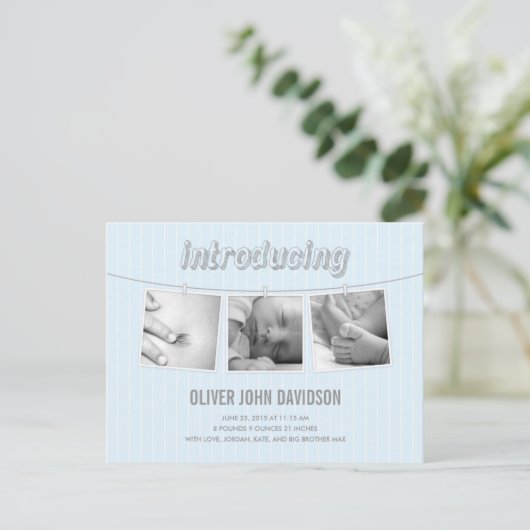 のつる写真誕生発表 – 男の赤ちゃん 案内ポストカード (スタンド正面)