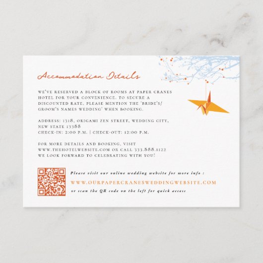 のつる折り紙オレンジクレイン結婚アジア詳細 エンクロージャーカード (正面)