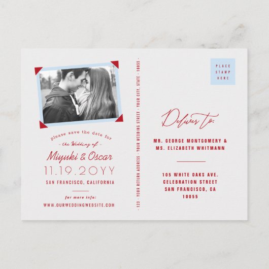 のつる折り紙レッド紙クレーン禅の日付を保存 案内ポストカード (裏面)