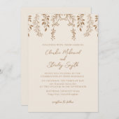 のつる花模様の葉の暖かいベージュボホ 招待状 (正面/裏面)