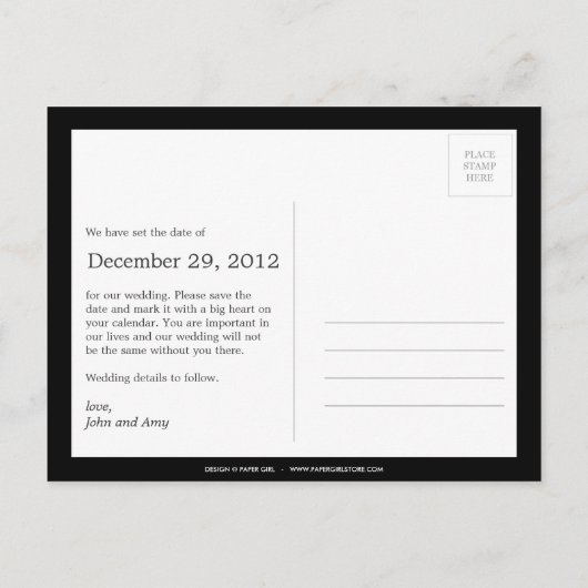 のつる雪片の写真が日付を保存(黒) 案内ポストカード (裏面)