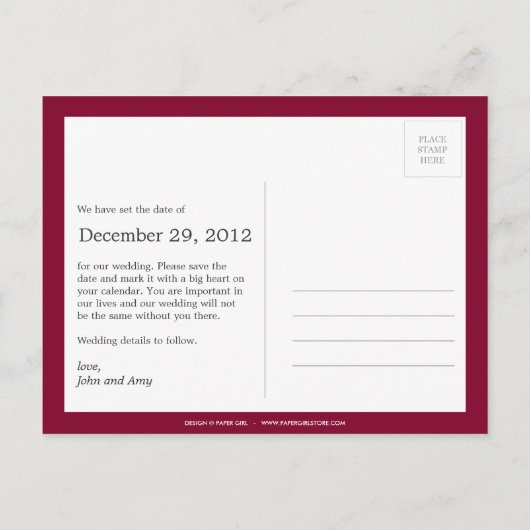 のつる雪片の写真は日付を保存(赤) 案内ポストカード (裏面)