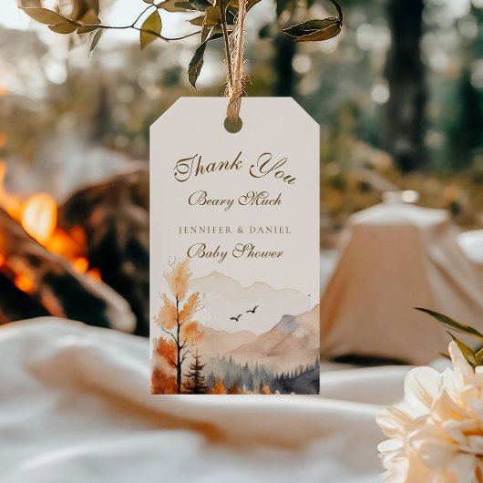 のどかな山の秋のクマさん感謝 ギフトタグ