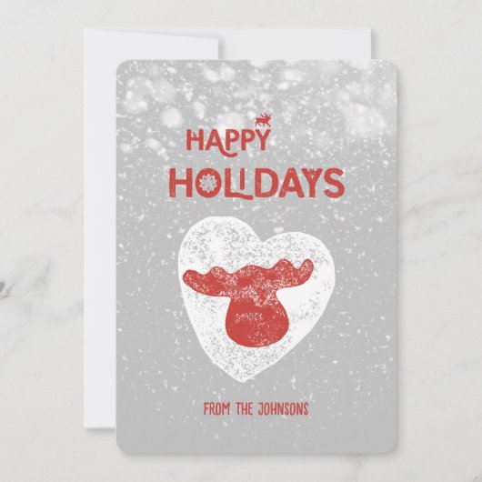 のどかな森のムース一家　降雪の中で家族写真 シーズンカード (正面)