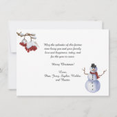 のどかな農村のクリスマスツリーと雪だるま シーズンカード (裏面)