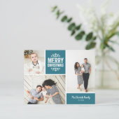 のどかな青いクリスマスの喜び　３枚の写真のカラーコラージュ シーズンポストカード (スタンド正面)