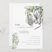 のどかな馬たちが鼻を寄せ合うニュートラルな結婚前お茶会 招待状 (正面/裏面)