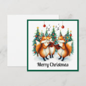 のどかな かわいい いい キツネ 冬の松の木 クリスマスソング シーズンカード (正面/裏面)