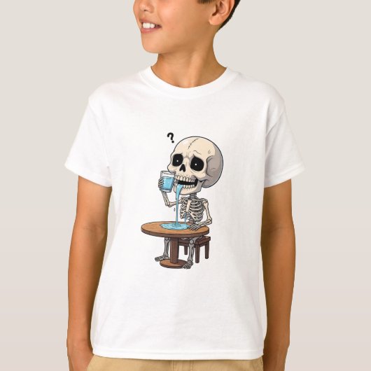 のどが渇いたスケルトンが水を飲む子供たち Tシャツ (正面)
