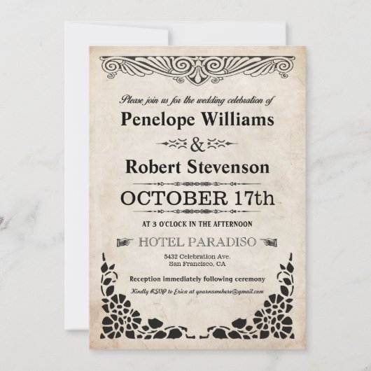 のどによってアールヌーボーの照らされる結婚式招待状 招待状 (裏面)