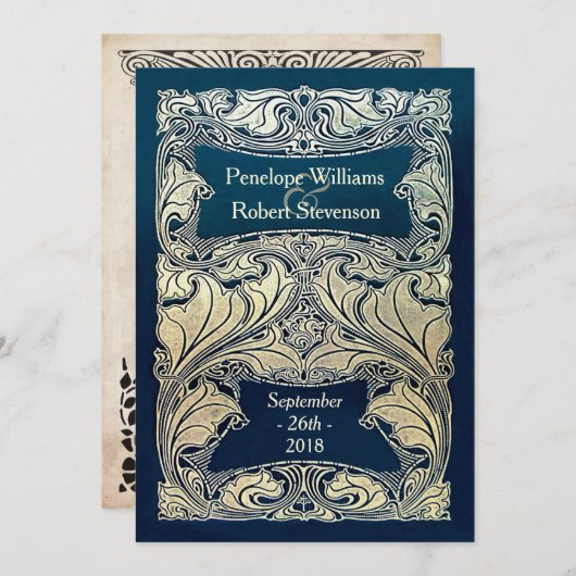 のどによってアールヌーボーの照らされる結婚式招待状 招待状 (正面/裏面)