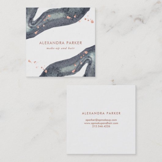 のどのばら色の金ゴールドおよび水彩画の灰色のGeode |の正方形 スクエア名刺 (正面/裏面)