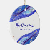 のどのばら色の金ゴールドおよび水彩画の青いGeode |の写真 セラミックオーナメント (右)