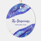 のどのばら色の金ゴールドおよび水彩画の青いGeode |の写真 セラミックオーナメント (左)