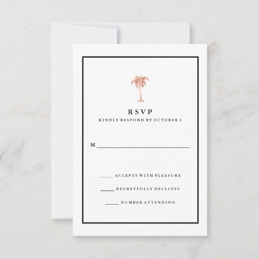 のどのばら色の金ゴールドおよび黒いヤシの木|魅力的なRSVP 出欠カード (正面)