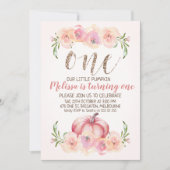 のどのばら色の金ゴールドのカボチャ第1誕生日の招待状 招待状 (正面)