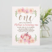 のどのばら色の金ゴールドのカボチャ第1誕生日の招待状 招待状 (スタンド正面)