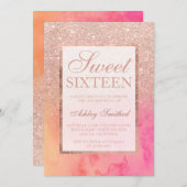 のどのばら色の金ゴールドのグラデーションなピンクの水彩画の菓子16 招待状 (正面/裏面)