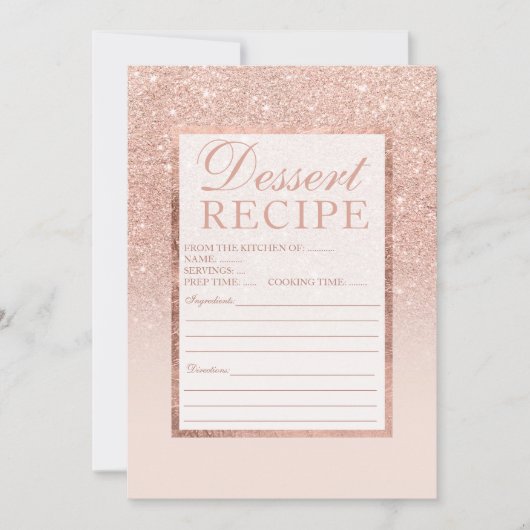 のどのばら色の金ゴールドのグリッターのエレガントでシックなデザートのレシピ 招待状 (正面)