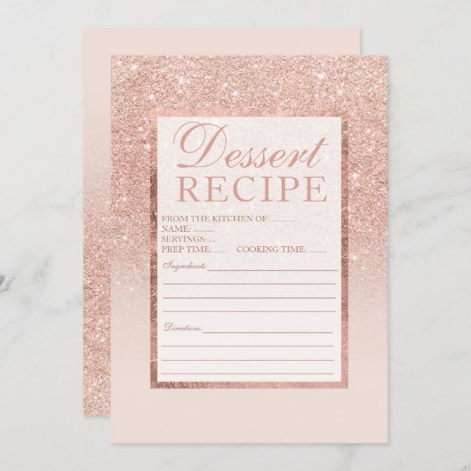 のどのばら色の金ゴールドのグリッターのエレガントでシックなデザートのレシピ 招待状 (正面/裏面)