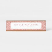 のどのばら色の金ゴールドのグリッターのルクスのパーソナライズな名札 デスクネームプレート (正面)