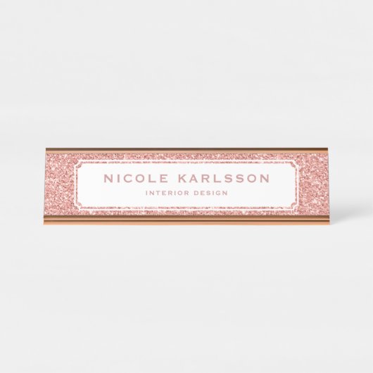 のどのばら色の金ゴールドのグリッターのルクスのパーソナライズな名札 デスクネームプレート (正面)