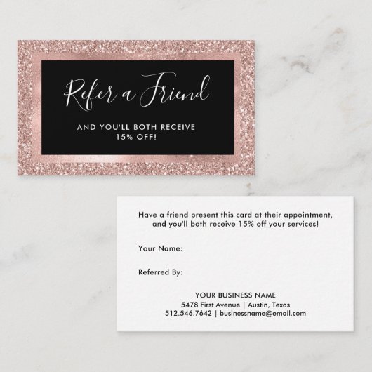 のどのばら色の金ゴールドのグリッターの一見および黒 紹介カード (正面/裏面)