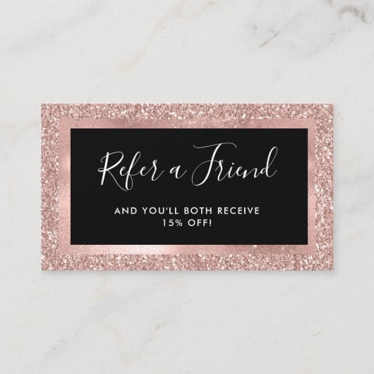 のどのばら色の金ゴールドのグリッターの一見および黒 紹介カード (正面)