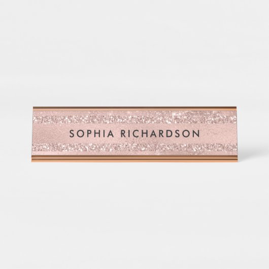 のどのばら色の金ゴールドのグリッターの一見 デスクネームプレート (正面)