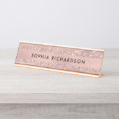 のどのばら色の金ゴールドのグリッターの一見 デスクネームプレート (正面)