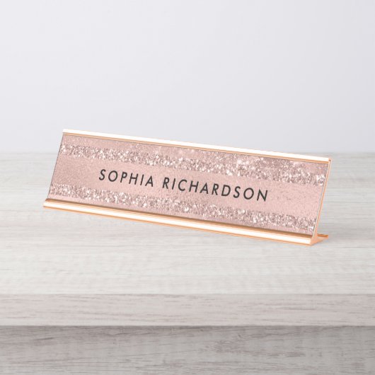 のどのばら色の金ゴールドのグリッターの一見 デスクネームプレート (正面)