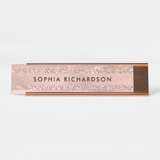 のどのばら色の金ゴールドのグリッターの一見 デスクネームプレート (正面)