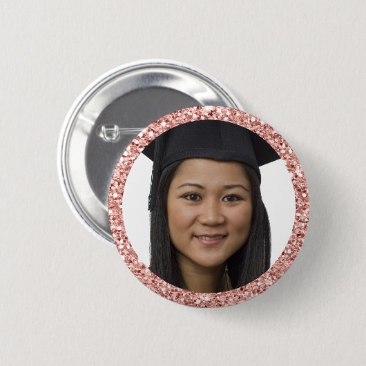 のどのばら色の金ゴールドのグリッターの卒業学生の写真 缶バッジ (正面&裏面)
