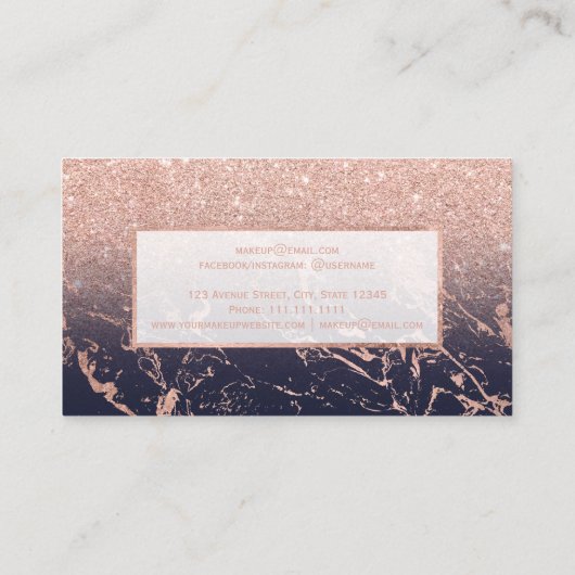 のどのばら色の金ゴールドのグリッターの濃紺の大理石の化粧 名刺 (裏面)