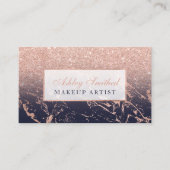 のどのばら色の金ゴールドのグリッターの濃紺の大理石の化粧 名刺 (正面)