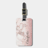 のどのばら色の金ゴールドのグリッターの白い大理石のグラデーション ラゲッジタグ (正面縦)