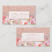 のどのばら色の金ゴールドのグリッターの花の水彩画の化粧 名刺 (正面/裏面)