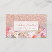 のどのばら色の金ゴールドのグリッターの花の水彩画の化粧 名刺 (正面)