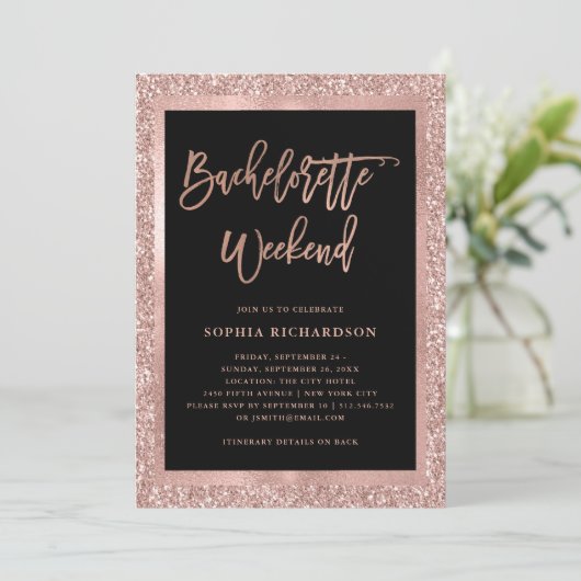 のどのばら色の金ゴールドのグリッター|のバチェロレッテの週末 招待状 (スタンド正面)